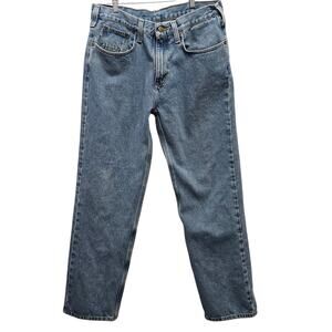 Carhartt Jeans Men's Size 34x32 Blue Relaxed Fit Work Farm Construction Flaw#956